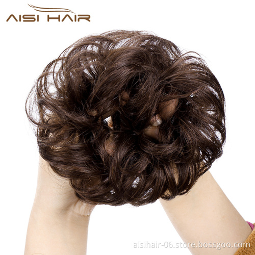 Aisi Hair Brazilian Human Hair Curly Brown Chignon Bun Elastic Rope Rubber Band Hairpiece Clip In Extension For Women